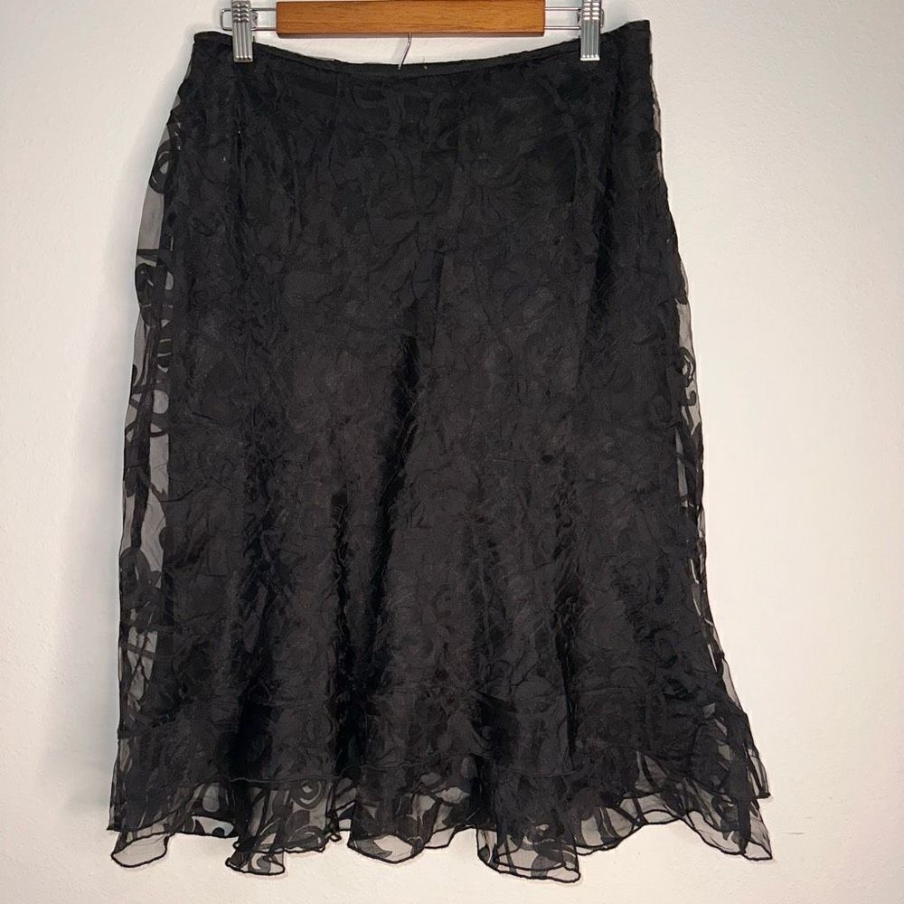 Citrine Womens 12 Black Semi-Sheer Organza Classy Feminine Knee / Midi Skirt - Picture 8 of 8